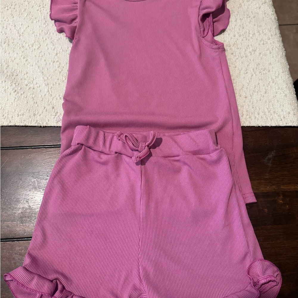 Pink Ruffle Sleeve Top and Shorts Set